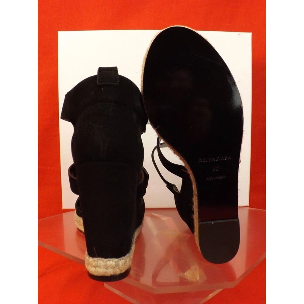 NIB BALENCIAGA BLACK SUEDE BUCKLE ANKLE STRAP ESPADRILLE WEDGE SANDALS 41 $620 - Picture 10 of 10